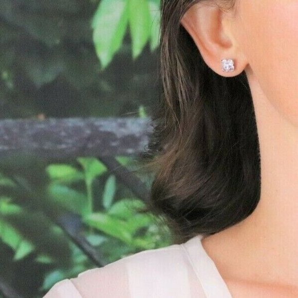 Sterling Silver White CZ Earrings Stud Post Earrings Sparkly and Pretty - Picture 2 of 8